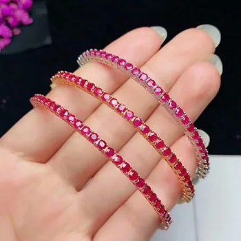 

shilovem 925 sterling silver real Natural Ruby cuff Bracelets fine Jewelry trendy women party new plant yhsz2.82.801agh