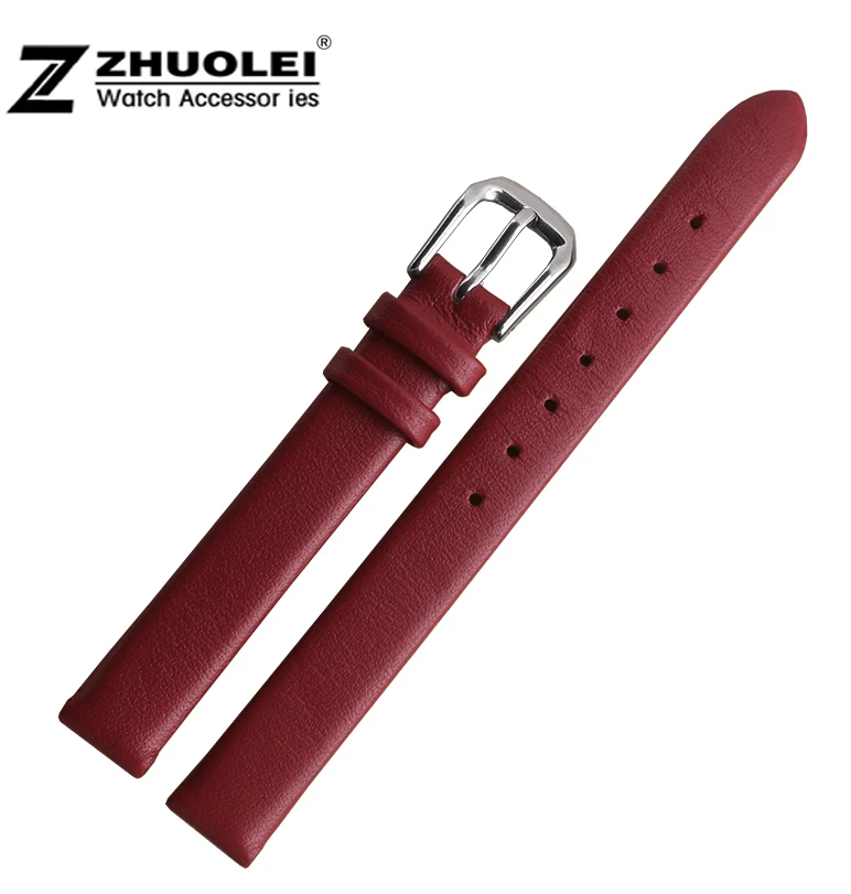 

6mm 8mm 10mm Red Ladies Design Durable Genuine Leather Mini fashion Bracelet Strap Watch Band