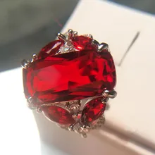 Модное Ювелирное кольцо с S925 штампом, настоящее 925 пробы Серебряное кольцо, 6 карат, большие красные фианиты, обручальные кольца для женщин
