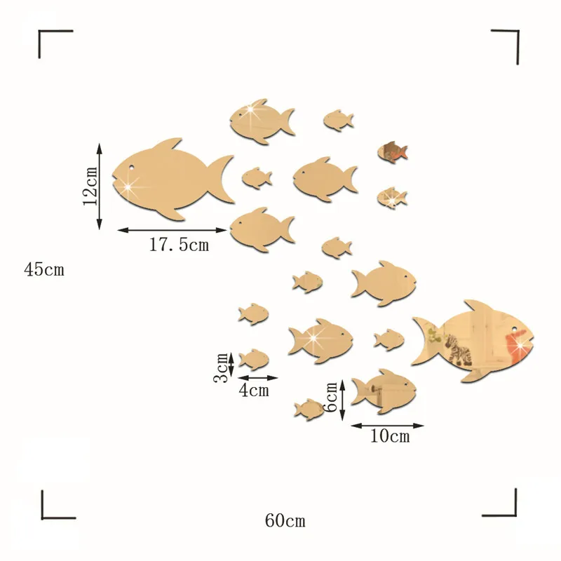 Tofok акриловое пузырчатое зеркало в форме рыбы, наклейка на стену, морская рыба, клейкая Щепка, золото, детская комната, зеркало для детской комнаты, настенные наклейки, поставка