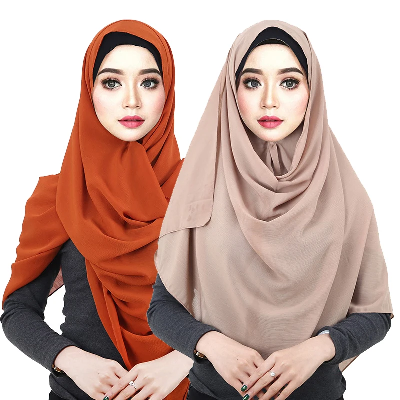 

70*180cm Fashion Chiffon Crinkled Hijab Muslim Scarf Women wrap and shawl Turban femme musulman Ready To Wear Headscarf foulard