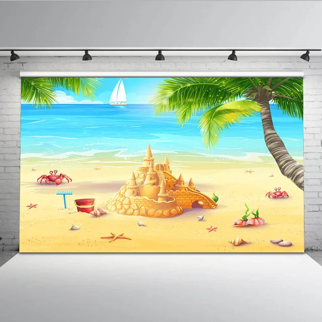 Виниловый пляжный летний праздничный фон для фотосъемки голубое небо и море фон Фотокабины студия