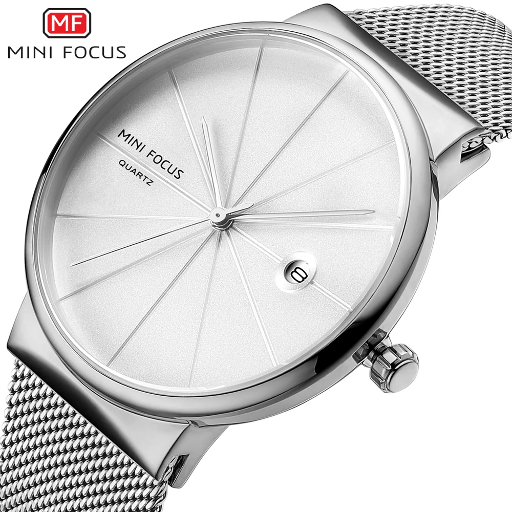 

MINIFOCUS 2019 Fashion Mens Watches Top Brand Luxury Dress Quartz Watch Men Ultra Thin Blue Mesh Strap Auto Date Display Clock