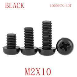 1000 шт. оптовая продажа M2 * 10 M2x10 черный нейлон Пластиковые Круглый с цилиндрической головкой