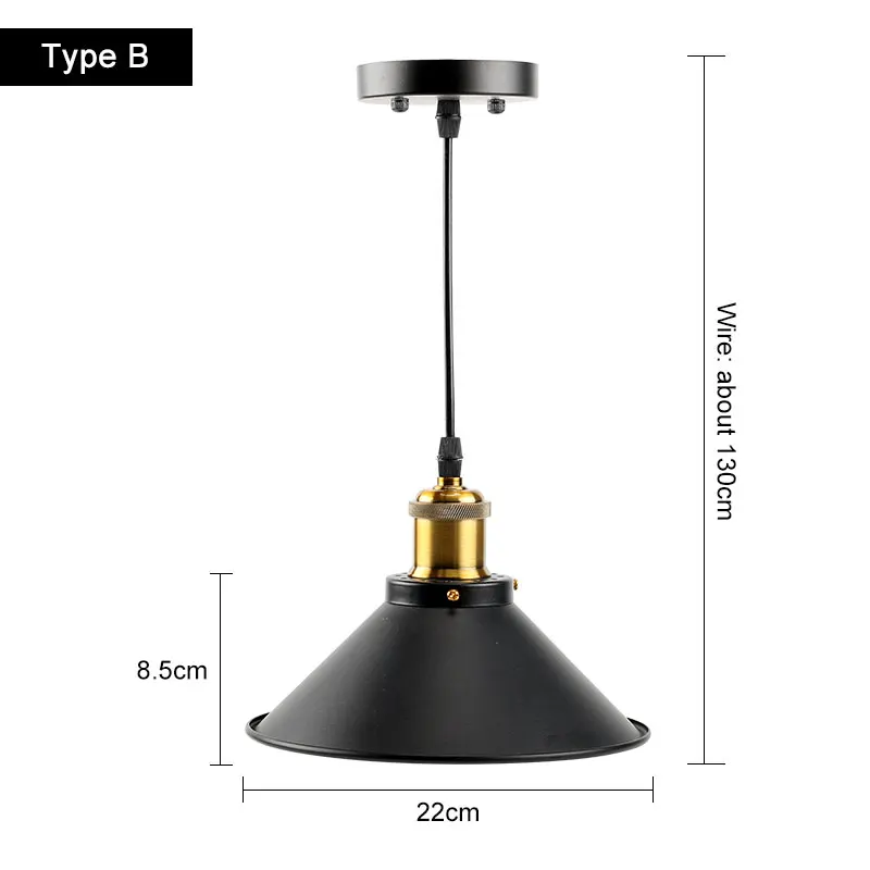 Винтажный промышленный подвесной светильник Ретро потолочный светильник скандинавский Железный Абажур Лофт Эдисон лампа для столовой лампа для ресторана бара - Цвет корпуса: 22CM-B