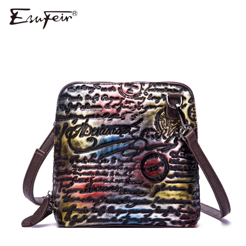 Goedkoop Nieuwe ESUFEIR Luxe Vrouwen Shell Messenger Bag Lederen Reli euml;f Vintage Schoudertas Dames Mode Handtassen Crossbody Tas