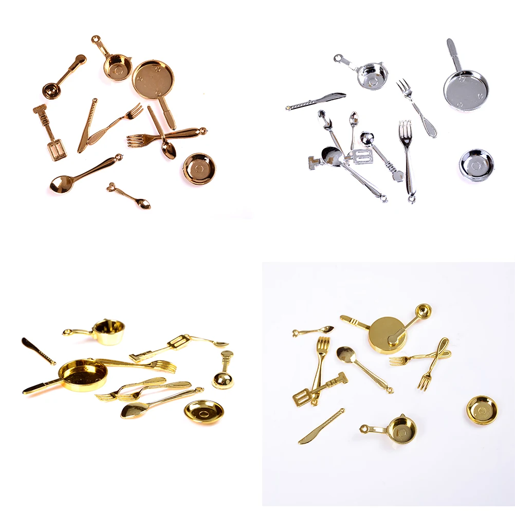 

11 pcs Kitchen dining&bar Fancy ware Miniature Plastic 1/12 Scale Dollhouse Tableware Gold/Silver/Bronze