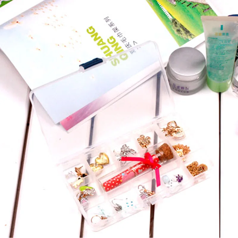 

050 15Grids Transparent Tablet Medicine Box Organizer Storage Box Jewelry Storage Organizer Box storage box 17.5*2*10CM