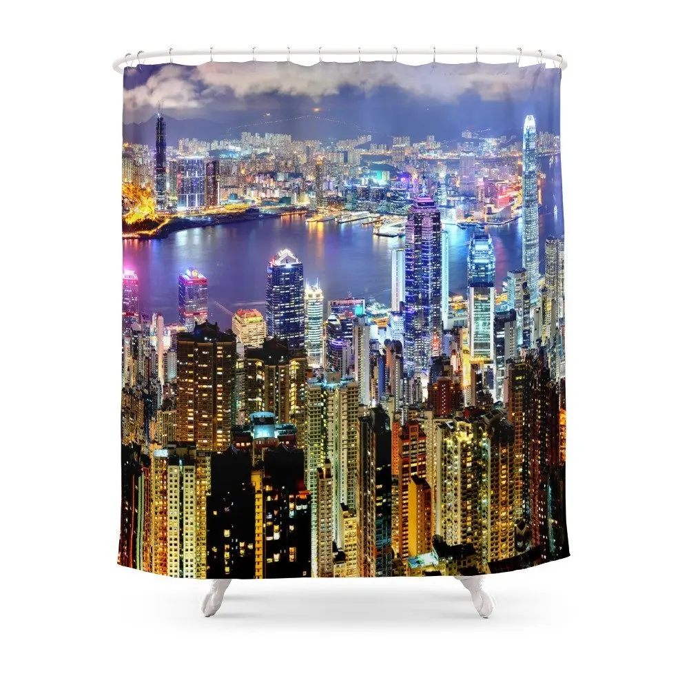 Hong Kong City Skyline Shower Curtain Custom Curtain For Bathroom