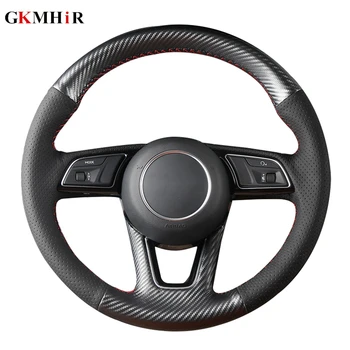 

GKMHiR DIY Anti-Slip Hand-stitched Black Carbon Fiber Leather Car Steering Wheel Cover For AUDI A1 A3 A4 A5 A7
