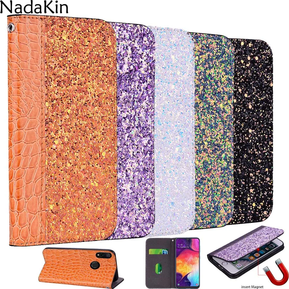 

Glitter Bling Book Phone Case for Xiaomi Redmi Note 7 Pro With Card Slot Luxury Flip Cover for Xiaomi Mi 8 Lite