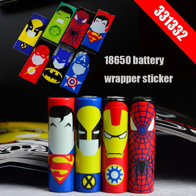 

Mixed type PVC 18650 Battry Wrap Sticker Protective Skin For Battery Movie Star Series Mixed Color super hero Cartoon