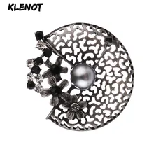 Винтажные серебряные цветочные броши в виде цветка для женщин, кристальная выдалбливающая Цветочная Брошь, камень, обсидиан, булавки на шарф, булавки, ювелирные изделия для одежды