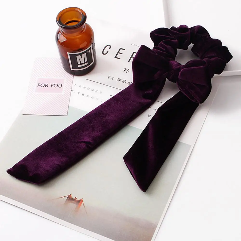 Wine Red Scrunchy Новые милые бархатные резинки эластичная лента для волос, Бабочка, веревки для волос для девочек, заколки для волос, женские аксессуары для волос, милая Женская повязка на голову - Цвет: Wine Red Scrunchy