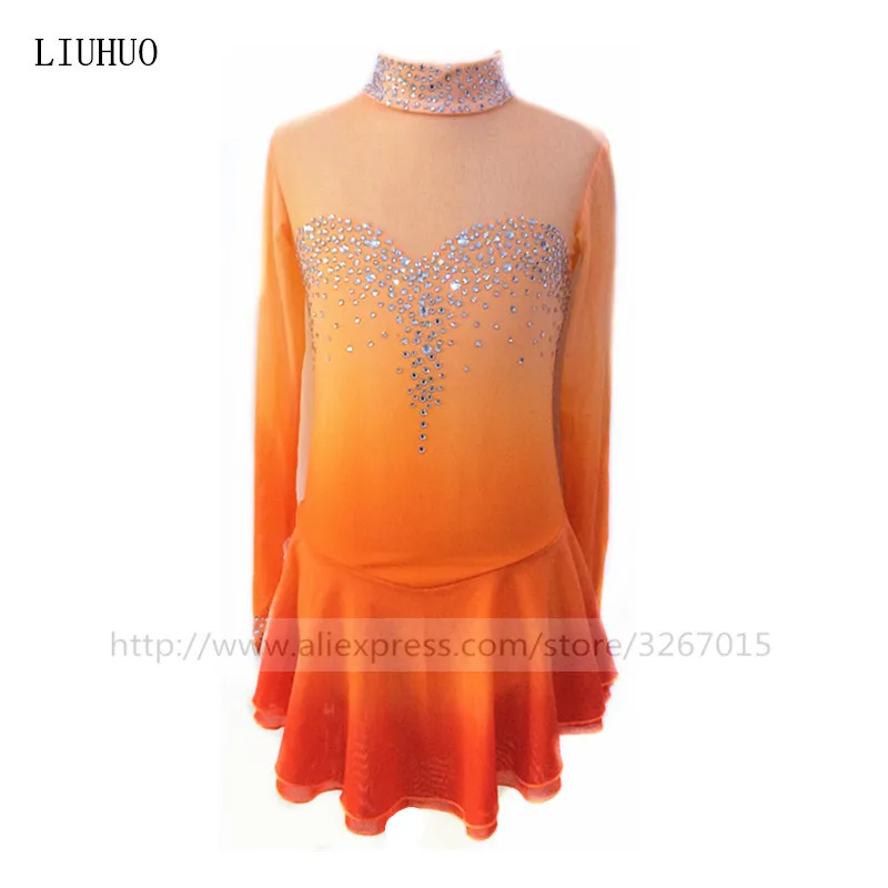 Figure Skating Dress Women's Girls' Ice Skating Dress orange A gradient