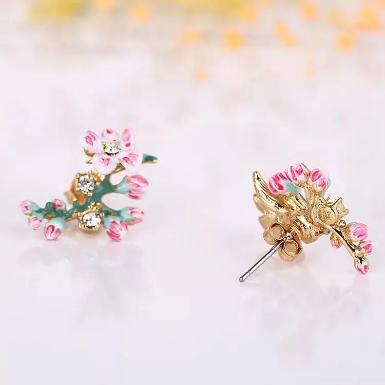 Amybaby дизайнерское эмалированное глазурное кольцо с розовым камнем и кристаллами цветущая вишня Птица Ювелирные изделия для вечерние - Цвет основного камня: stud earring 3