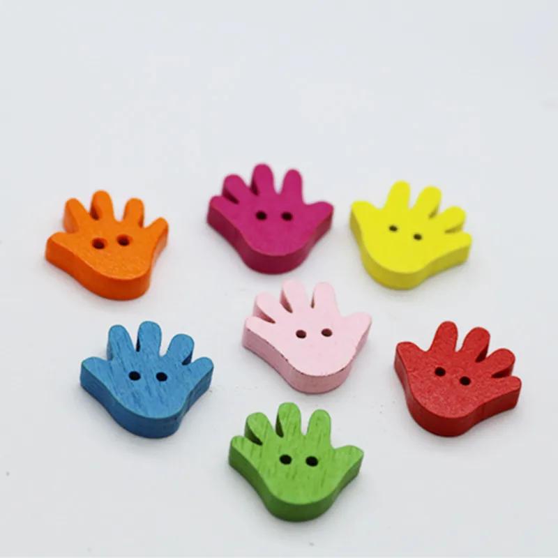 

Lovely Cartoon Palm Style Wood Buttons 50pcs/lot Mixed Colors Painting Wood Buttons Exquisite DIY Accessory Clothing Decorations