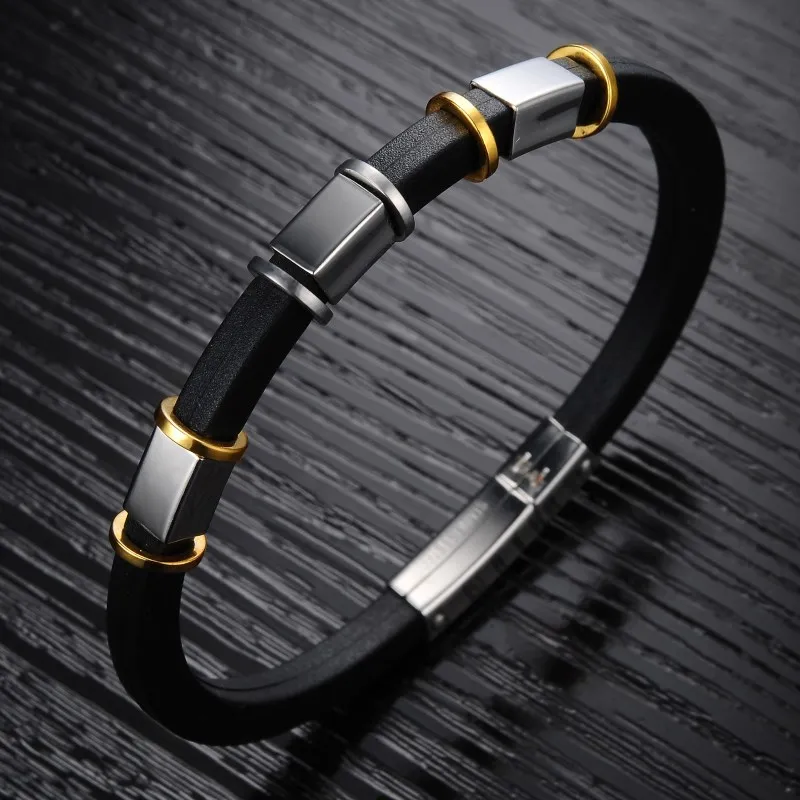 Gift Brand Rush Stainless Steel Jewelry Gold Silver Color Black Silicone Charm Bangle Designer Bracelet For Men Jewellery 2020 | Украшения