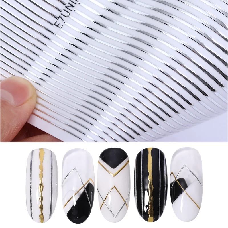 

Gold Silver Stripe Metal 3D Nail Sticker Liner Strip Nail Art Adhesive Transfer Sticker Multi-size Manicure Nail Stickers