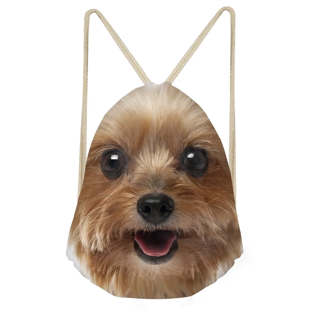 Cute 3D Animal Yorkshire Terrier Dog Print Women Drawstring Bags Multifunction Storage Backpack Teen Girl Travel