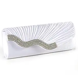 Вечерняя сумочка клатч кошелек Ткань багет Тип атласная плиссированная с serti набережной Стразовая белый