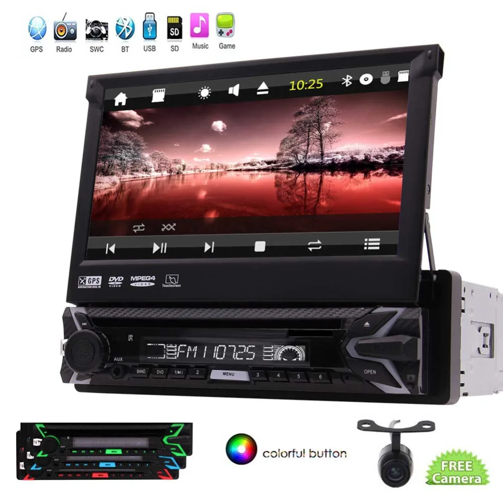 

Single DIN 1DIN 7 Inch with Car Stereo Bluetooth Capacitive Touch Screen GPS Navigation AM/FM RDS Radio Car DVD Player UI USB SD