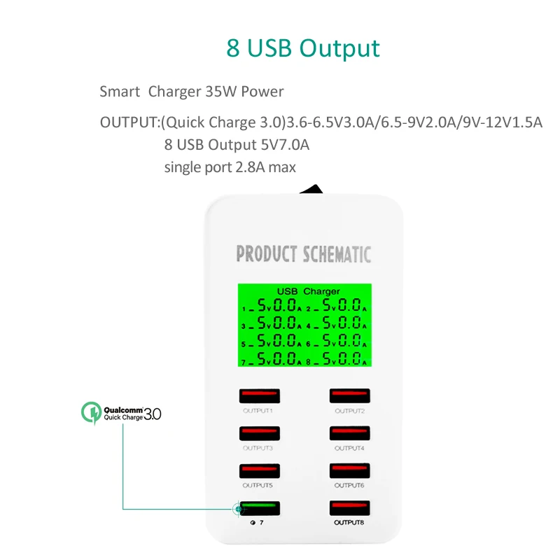 INGMAYA Smart USB зарядное устройство 8 портов светодиодный дисплей Digita Quick Charge 3,0 для iPhone iPad samsung huawei Meizu Xiaomi QC3.0 адаптер