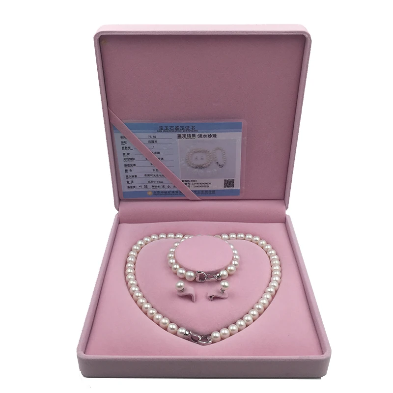 Sinya Natural Freshwater Pearls Strand Necklace Bracelet Earring Set heart design 925 sterling silver clasp for Mum women lover (1)