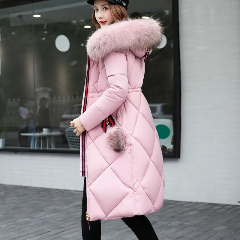 Chic Style Zipper Casual Warm Fur Coats Fashion Fur Collar Hooded Elegant Lady Coat Winter Women's Long Down Cotton Parka