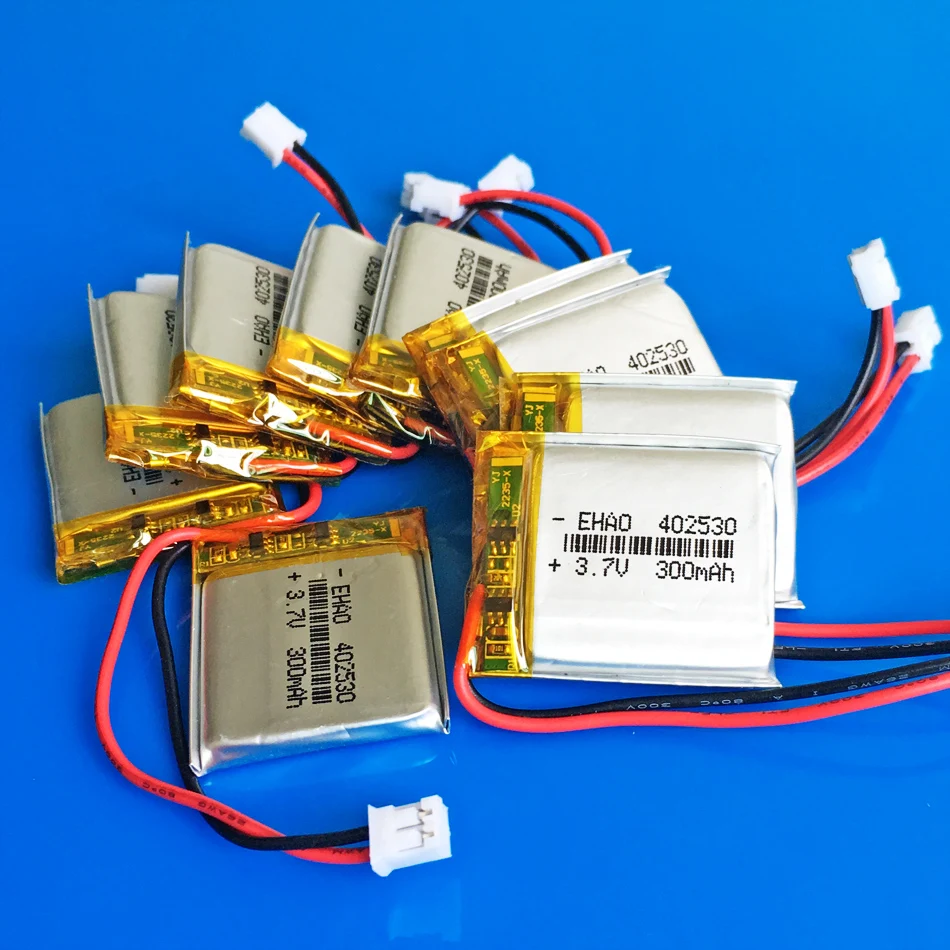 

10 PCS 3.7V 300mAh Lithium Polymer Lipo Rechargeable Battery 402530 With JST 2.0mm 2Pin Plug For MP3 GPS Bluetooth Headset