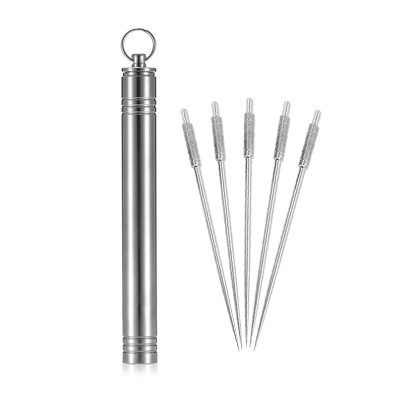 Titanium Food Grade Titanium Toothpick Holder with 5pcs Toothpicks Fruit Fork Box