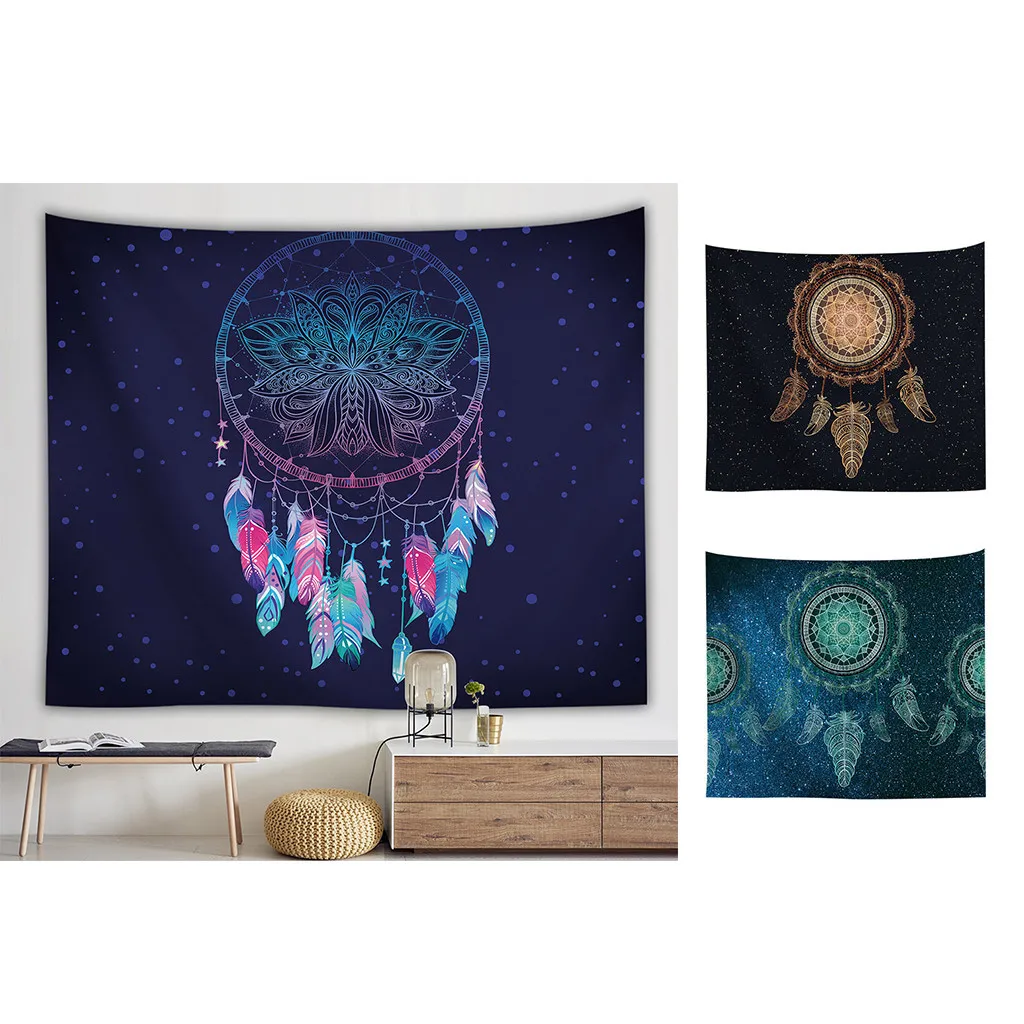 

Tapestry Wall Hanging Black White Mandala Indian Dream Catcher Decor Cotton Boho Digital Starry Pattern Blanket Background Cloth