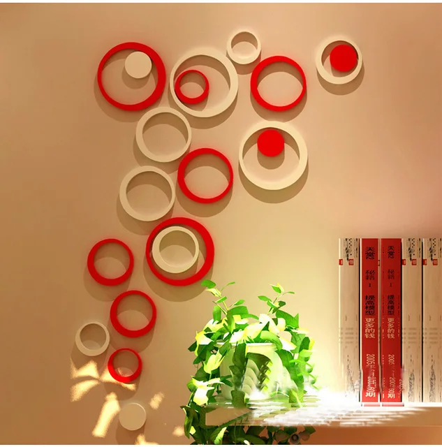 5pcs/1 box acrylic 3d circle wall stickers modern home decor diy