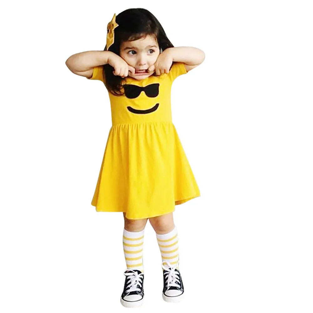 2019 New Arrival Toddler Infant Kids Baby Girls Dress Emoticon Smiley