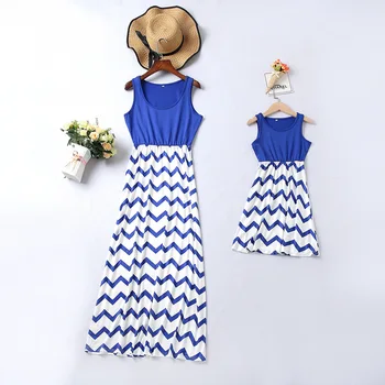 

Family Look Striped Mother Daughter Vest Dresses Mommy and Me Matching Clothes Mom Mum Mama and Baby Girls Dress Family Outfits