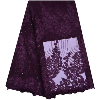 

Nigerian Tulle Lace Fabric Embroidered Mesh Lace With Beads African Cord Lace Fabric 5 Yards 1185