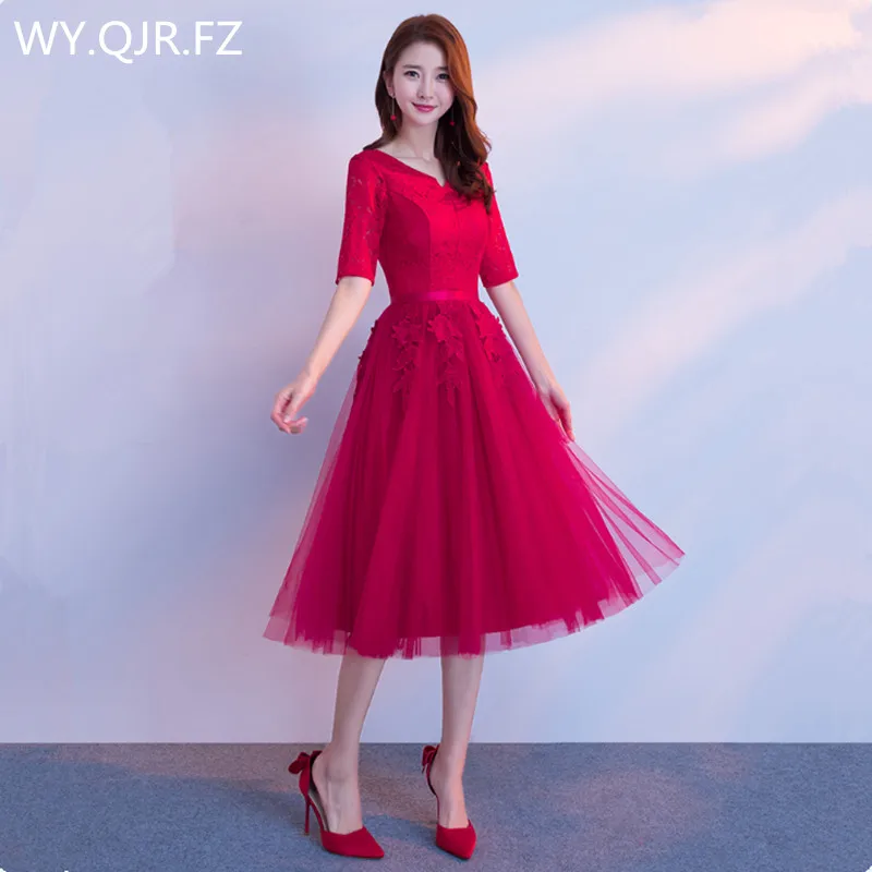Платье JYX79 # с длинным рукавом треугольным вырезом на шнурках бордовое красное