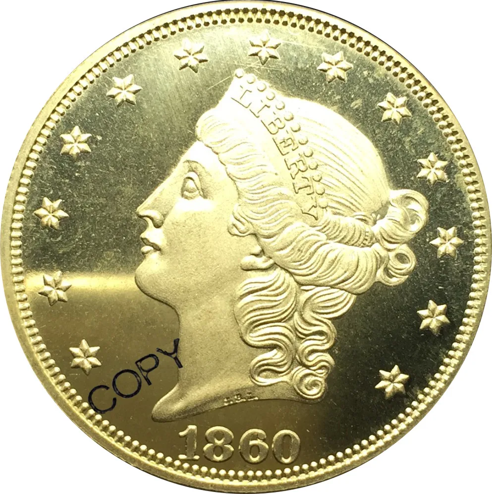 США заявлено 1860 O S Liberty Head золотые монеты стоимостью 20 долларов латунная копия |