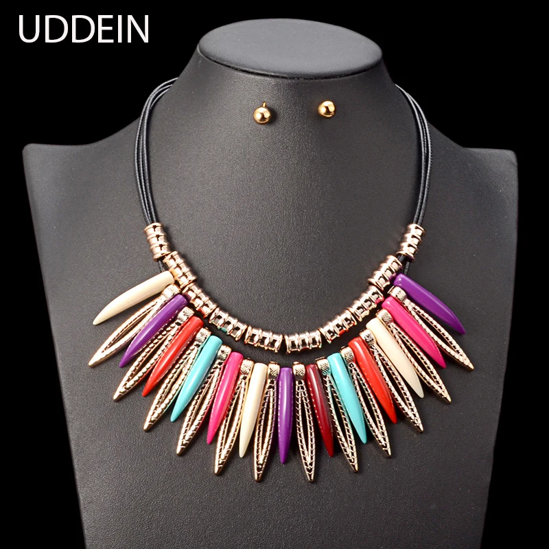 

UDDEIN Bohemian Necklace Sets Color Plastic Gem Statement Necklace & Pendant Vintage Chokers Collar African Beads Jewelry Set