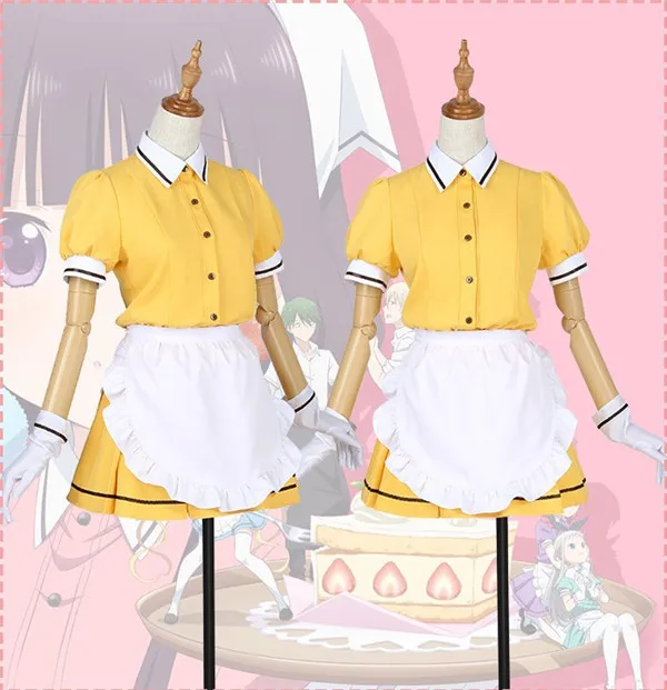 Смесь S Kanzaki Hideri Maid Cafe Sakuranomiya Maika японский костюм для косплея аниме форма выходной костюм одежда полный комплект - Цвет: Цвет: желтый