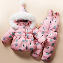 Новинка года; комплекты одежды для девочек; зимняя куртка-пуховик с капюшоном+ брюки; водонепроницаемый Зимний комбинезон; теплая детская одежда для малышей