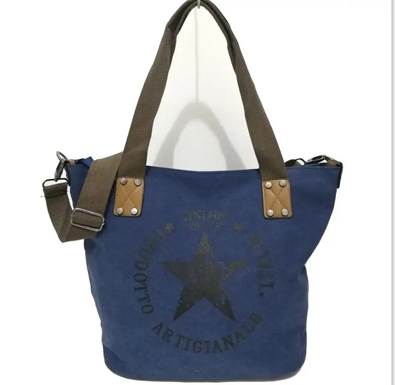 2022 BIG STAR PRINTING VINTAGE CANVAS SHOULDER BAGS Women Travel Tote Factory Outlet Plus Size Multifunctional Bolsos 