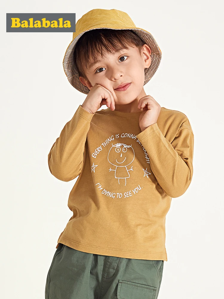 Balabala/Детские топы с графическим принтом для мальчиков; футболка; толстовка с длинными рукавами; детская одежда для маленьких мальчиков; сезон весна-осень; одежда