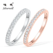 Silverwill genuine 925 sterling silver basic cz font b diamonds b font wedding ring fashion party