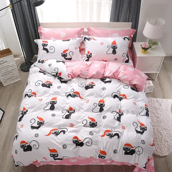 

Home textile Stylish Simplicity Christmas Pink Naughty Cat Cartoon 3/4pcs Bedding Sets Contain Duvet Cover Bed Sheet Pillowcase
