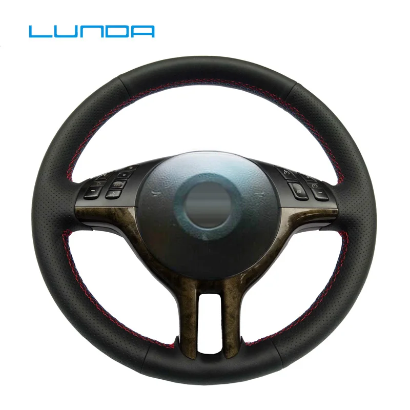 

DIY Customized Hand-Stitched Black Artificial Leather Car Steering Wheel Cover for 3 Series E46 2000-2005 5 Series E39E53 X5