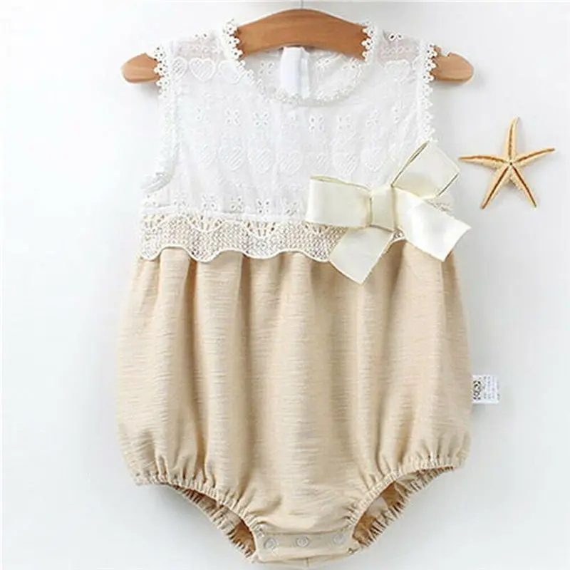 

2019 0-24M Bodysuit for Baby Girls Kids Clothes Infant Toddler Lace Jumpsuit Summer Ribbon Bodysuit Outfit 2pcs