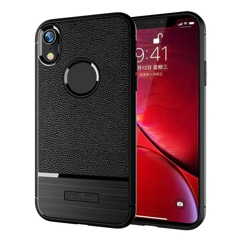 

for iphone xr fitted shockproof back cover anti-skid anti-fingerprint silicone soft black tpu phone case