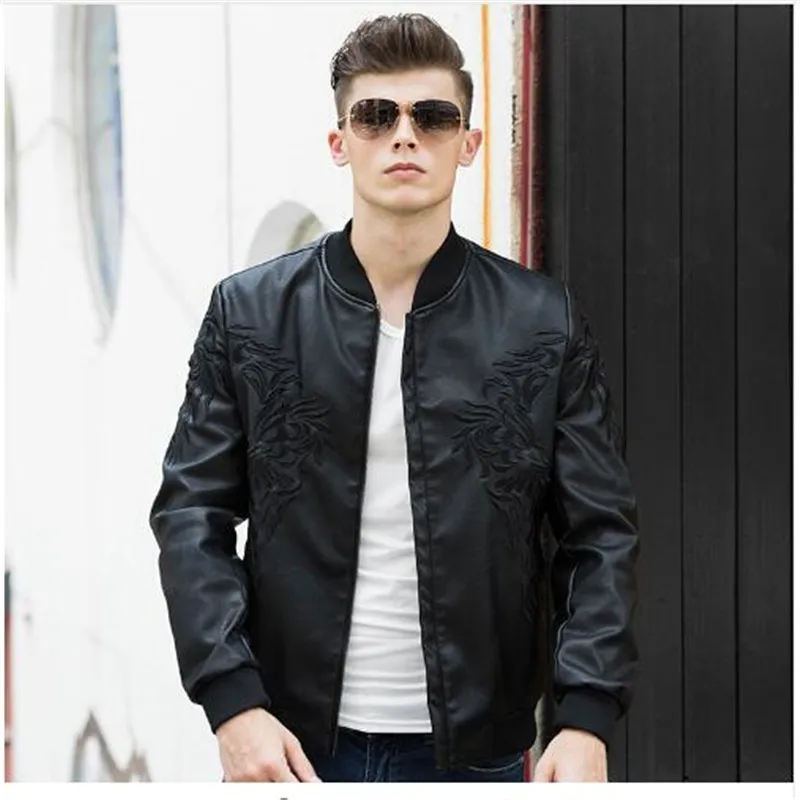 NXH вышивка искусственная кожа Jaket для мужчин бейсбол пальто мотоцикл верхняя