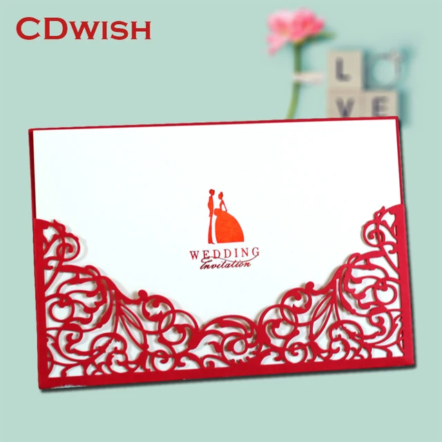 design laser cut floral red gold wedding invitations cards paper